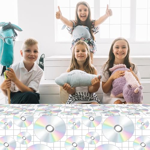1Pc CD Disc Party Plastic Tablecloth 54 x 87 Inch Long Table Cover, CD Disc Music Party Tablecover for Music Festival Theme Kids Baby Shower Birthday Dinner Picnic Kitchen Event - color: CD Disc