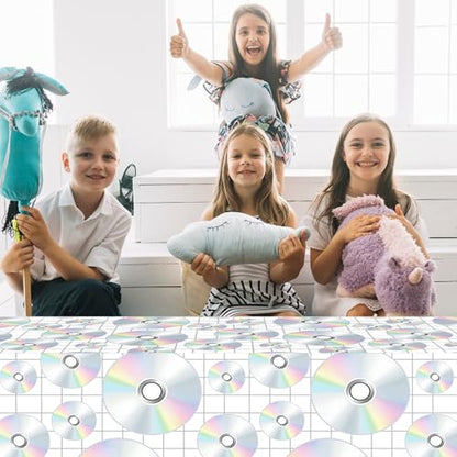 1Pc CD Disc Party Plastic Tablecloth 54 x 87 Inch Long Table Cover, CD Disc Music Party Tablecover for Music Festival Theme Kids Baby Shower Birthday Dinner Picnic Kitchen Event - color: CD Disc