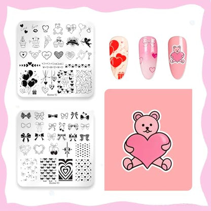 Biutee Nail Stamp Plates 16PCS Nail Stamping Kit 8 Nail Stamping Gel Polish | 1 Nail Art Stamper Scraper & Storage Bag, Nail Stamp Kit Flower Butterfly Animal Design for Beginners & Nail Lovers - color: 27pcs set