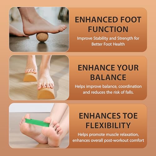 2 in 1 Premium Cork Balance Board with Peanut Massage Ball, Foot Strengthener Kit for Stability Training, Natural Cork Foot Balance Trainer, Non Slip Surface for Home Gym Travel Workout, Exercise Equipment
