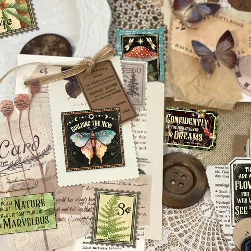 Bomichi 100 Pcs Postage Stamp Stickers, Aesthetic Insect Plants Decorative Stickers for Scrapbooking Bullet Journaling Planners DIY Calendars Notebook Junk Journal - style: Novelty Tags
