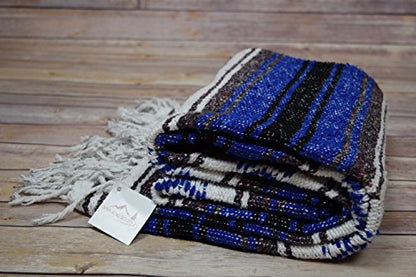 Open Road Goods Blue Mexican Blanket - Authentic Serape Falsa Blanket - Handmade - color: Blue