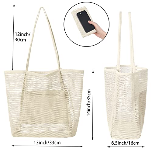 Iioscre Beach Bag for Women, Causal Hobo Handbags with Zipper Inner Pocket - color: Beige