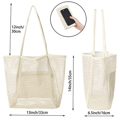 Iioscre Beach Bag for Women, Causal Hobo Handbags with Zipper Inner Pocket - color: Beige