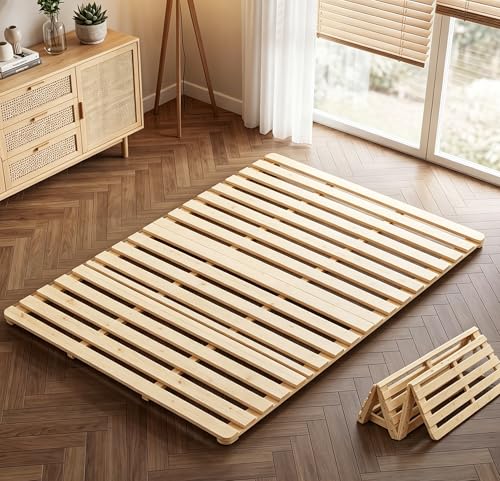 Floor Bed Frame, Foldable Japanese Tatami Bed Frame for Futon Mattress | Solid Wood Slats , Breathable, Moisture-Proof, Bed Plate for Floor Sleeping Bedding, Standard Full: 75" x 54" - size: Full: 75" x 54"