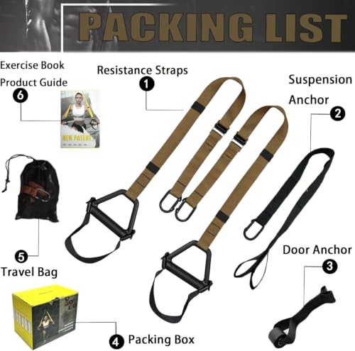 Bodyweight Resistance Training Straps, Home Gym Fitness Trainer kit - color: Brown