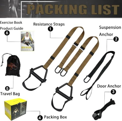 Bodyweight Resistance Training Straps, Home Gym Fitness Trainer kit - color: Brown