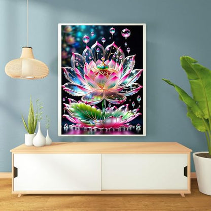 Axquilon Lotus Diamond Art Kits for Adults 12x16inch | Round Full Drill 5D Flowers Diamond Painting Kits for Beginners Paint by Diamonds Gem Art Painting Kits DIY Crafts Kits - color: Lotus
