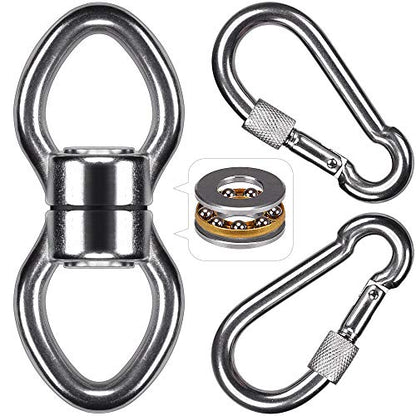 SELEWARE Silent Bearing Swing Swivel with 2 Carabiners, 360° Rotational Device Hanging Accessory for Tree Swing, Hammock Chair, Yoga,1200LB Capacity - color: Swivel (C) and 2 Carabiners