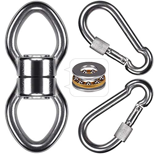 SELEWARE Silent Bearing Swing Swivel with 2 Carabiners, 360° Rotational Device Hanging Accessory for Tree Swing, Hammock Chair, Yoga,1200LB Capacity - color: Swivel (C) and 2 Carabiners