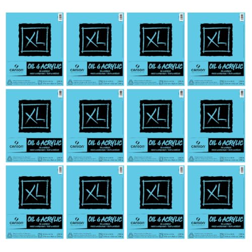 Canson XL Series Oil & Acrylic Paper Pad, 11" x 14", 24 Sheets/Pad, 12 Pads | Canvas-Like Feel, 136 lb. (290gsm), Tape Bound, Acid Free and Bleed Proof, 288 Sheets Total - size: 11" x 14" (Pack of 12)