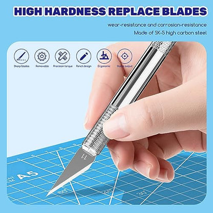 74Pcs Precision Hobby Knife Set Contains 4 Metal Pens Handles and 70Pcs #11 Exacto Knife Refill Blades for Art Cutting Carving, Phone Repair Stencil, Pumpkin Carving, DIY Scrapbooking - color: 74pcs Precision Hobby Knife Set (Silver(