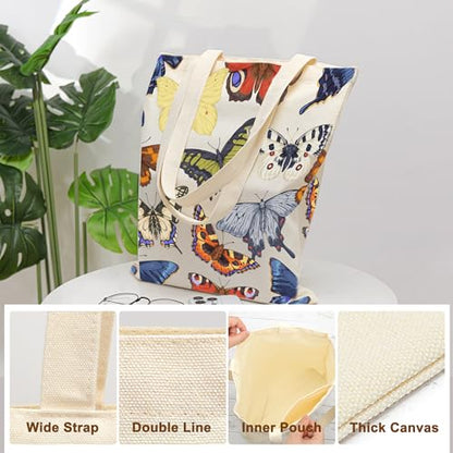 Aesthetic Canvas Tote Bag for Women with Inner Pocket - color: Butterfly-02