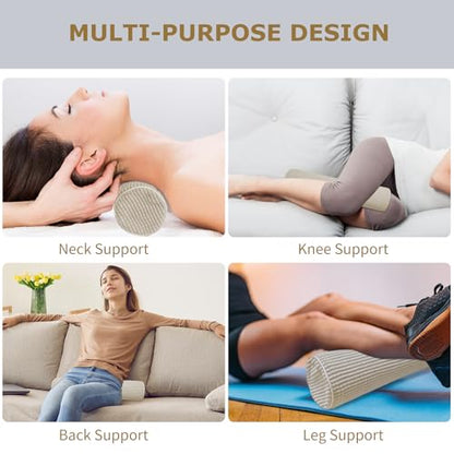 NANSHIE Neck Pillow for Sleeping, Cervical Neck Pillow Cylinder Bolster Pillow, Round Foam PillowCore Plush Washable Cover, Multi-Functional Support Pillow for Home Office Travel Yoga (Khaki)