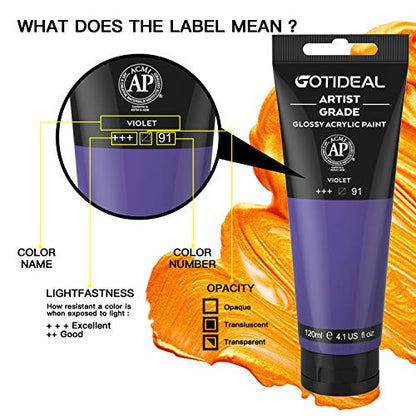 GOTIDEAL Acrylic Paint Violet Tubes(120ml, 4.1 oz) | Non Toxic, Non Fading, Rich Pigments,for Painters, Adults & Kids,Ideal for Canvas Wood Clay Fabric Ceramic Craft Supplies - color: Violet, style: Regular