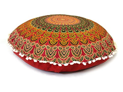 Large Round seat Floor Cushion Chair Ottoman Cover Pouf Pillow Meditation Floor Cushions for Adults Seating pouffe Ottoman Throw Covers Craft Room Furniture Sitting Cover 22 Inches Red Yellow - color: Red Yellow
