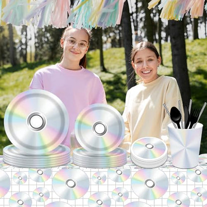 1Pc CD Disc Party Plastic Tablecloth 54 x 87 Inch Long Table Cover, CD Disc Music Party Tablecover for Music Festival Theme Kids Baby Shower Birthday Dinner Picnic Kitchen Event - color: CD Disc