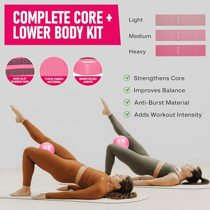Poler Booty Resistance Bands Set for Women – 3 Fabric Bands (Light, Medium, Heavy) + Pilates Ball – Non-Slip Glute & Leg Workout Kit for Home Fitness, Yoga & Strength Training - color: Black P