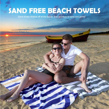 Your Choice Microfiber Beach Towel Sand-Free Quick Dry (67"x35"/60"x30") - color: K-dark Blue&khaki Stripes, size: Extra Large(67x35")
