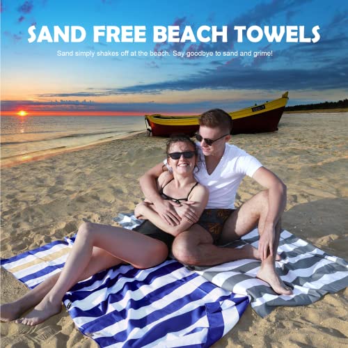 Your Choice Microfiber Beach Towel Sand-Free Quick Dry (67"x35"/60"x30") - color: K-dark Blue&khaki Stripes, size: Large(60x30")