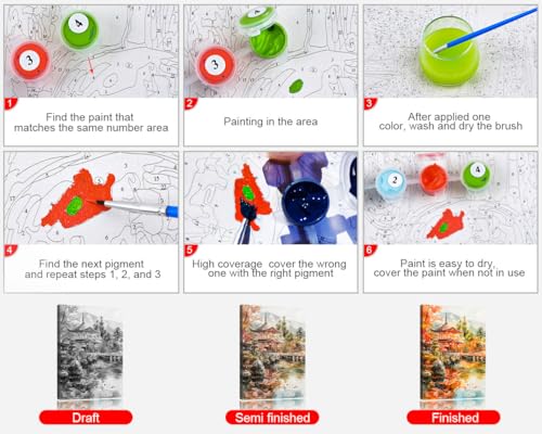 TUMOVO Adult Paint by Numbers Kit Traditional Japanese Landscape Art | Mountain & Temple Scene Art Painting with Acrylic Paints and Brushes, Proudly Display Your Creation as Wall Decor, 16x20 in - color: Landscape