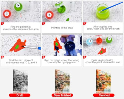 TUMOVO Adult Paint by Numbers Kit Traditional Japanese Landscape Art | Mountain & Temple Scene Art Painting with Acrylic Paints and Brushes, Proudly Display Your Creation as Wall Decor, 16x20 in - color: Landscape