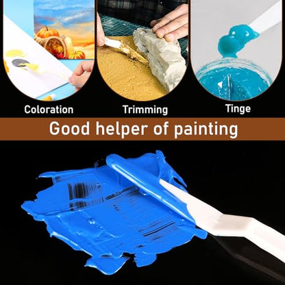 30 Pcs Paint Spatula Tools Plastic Painting Palette Knives White Art Artist Knife Tools Thin and Flexible Art Pallet Knife Palette Knife Set for Oil Acrylic Painting Color Mixing