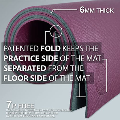 Koru Fold & Roll Yoga Mat - Patented Design, Cleaner Alternative to Traditional Yoga Mats, 6mm Thick, 7P Free, SGS Certified, 68" x 24" - color: Burgundy / Slate Gray