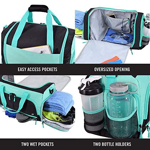 Ultimate Gym Bag 2.0: The Durable Crowdsource Designed Duffel Bag with 10 Optimal Compartments Including Water Resistant Pouch - color: Teal, size: Medium (20")