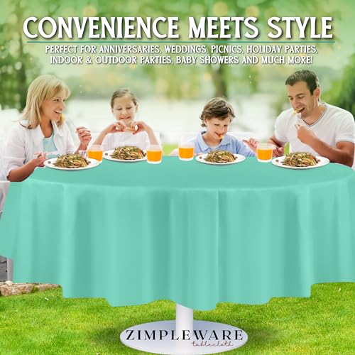 ZIMPLEWARE Premium Aqua Plastic Table Cloth Disposable (12 Pack) Round Tablecloth (84in) Party Table Cloths Disposable, Perfect Table Cloth Round Cover for Any Table Up to 6 Feet - color: Aqua, size: 12 Pack 84" Round