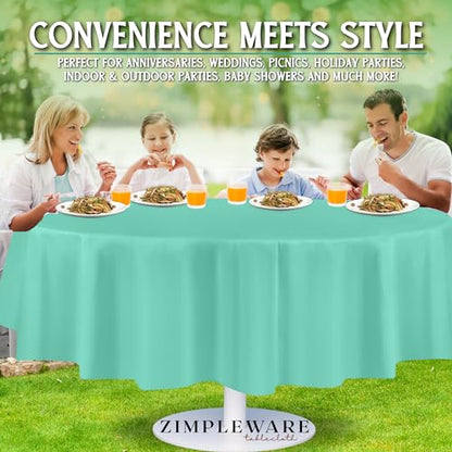 ZIMPLEWARE Premium Aqua Plastic Table Cloth Disposable (12 Pack) Round Tablecloth (84in) Party Table Cloths Disposable, Perfect Table Cloth Round Cover for Any Table Up to 6 Feet - color: Aqua, size: 12 Pack 84" Round