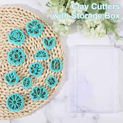 ORIGACH 12 Pcs Flower Clay Cutters Set | Rose Sunflower Daisy Tulip Cherry Lotus Turtle Leaf Polymer Clay Cutters Set for Earring & Jewelry Making - style: Flower