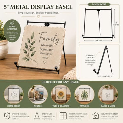 Black Metal Tabletop Easel Stand Set of 3 – 5 Inch Decorative Display Stands for Plates, Frames, Books, Signs & Art – Folding Countertop Holder for Home Décor & Retail Display - size: 5 Inch