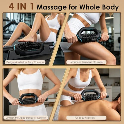 Electric Rolling Percussive Massager, Deep Tissue Muscle Roller & 6 Speeds | Rechargeable Electric Roller with Hands-Free Base for Lymphatic Massage, Back, Legs & Calves, Ideal for Muscle Recovery