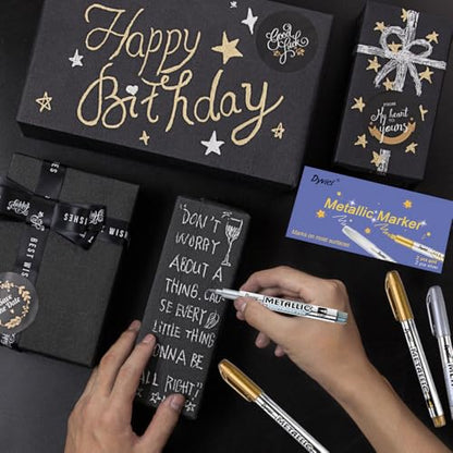 Dyvicl Metallic Markers Pens - Silver and Gold Paint Pens for Black Paper, Glass, Rock Painting, Halloween Pumpkin, Card Making, Scrapbook Album, Christmas DIY Art Craft Kid, Set of 8 - color: Gold, Silver