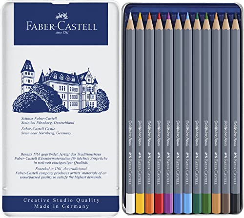 Faber-Castell Goldfaber Aqua Watercolor Pencils - Pre-Sharpened Water Colored Pencils (12 Count) | Shatterproof and fully water-soluble watercolour pencils in metal case