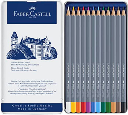 Faber-Castell Goldfaber Aqua Watercolor Pencils - Pre-Sharpened Water Colored Pencils (12 Count) | Shatterproof and fully water-soluble watercolour pencils in metal case
