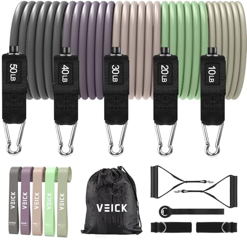 VElCK Resistance Bands Set with Handles for Exercise, Workout and Home Gym - color: Green Purple, size: 10-150LBS + 5 Loop Bands