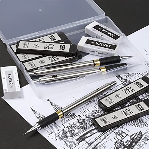 Four Candies Art Mechanical Pencil Set 3PCS 2MM Mechanical Pencils+Metal Mechanical Pencil Set - 3PCS 0.5mm Art Mechanical Pencils