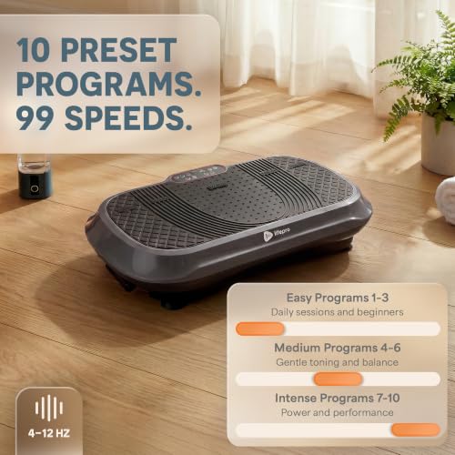 Lifepro Waver Vibration Plate Exercise Machine with 99 Speeds & 10 Presets | Resistance Bands, Non-Slip Surface, 330 lbs Capacity — Vibration Plate for Lymphatic Drainage, Body Toning, Full-Body Workout - color: Gray