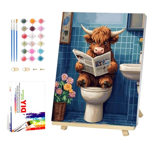 Reivworl Cow Paint by Numbers Kit for Adults Beginner 16×20 inch | Cow Paint by Number Kits 16×20 inch, Crafts on Canvas with Gifts. - color: 01-Cow Frame