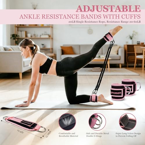 HIMESPORNER Pedal Resistance Band with Handle & Ankle Straps, Figure 8 Band | Multifunction Natural Latex 3 Tube, 20-60LB, Metal Handle, Breathable Ankle Straps, Thick and Durable Silicone Figure 8 Band