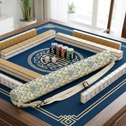Blue Hydrangea Block Print Mahjong Mat Bag with Adjustable Straps - color: Blue Hydrangea