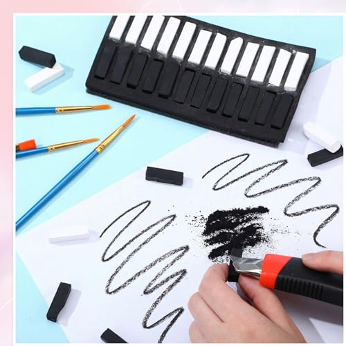 Watersay 24 Pcs Soft Pastel Drawing Chalk Set Square Sketch Chalk Non-toxic Artist Pastel Sticks for Professional Artists and Art Lovers(30 x 8 x 8 mm,Black,White) - color: Black,White