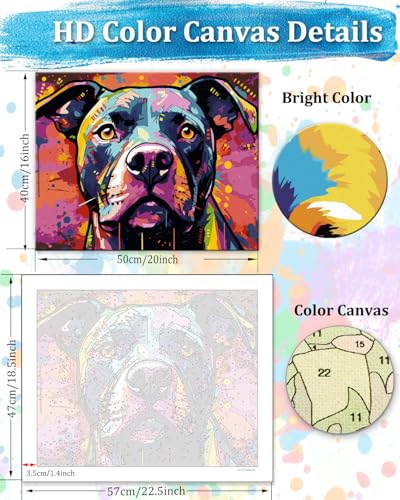 TOCARE Dog Paint by Numbers Kit for Adults, Pitbull Paint by Number Canvas Kit, Pitbull Adults' Paint-by-Number Kits for Dog Lovers 16x20inch (Without Framed) - color: TC-OPC-347