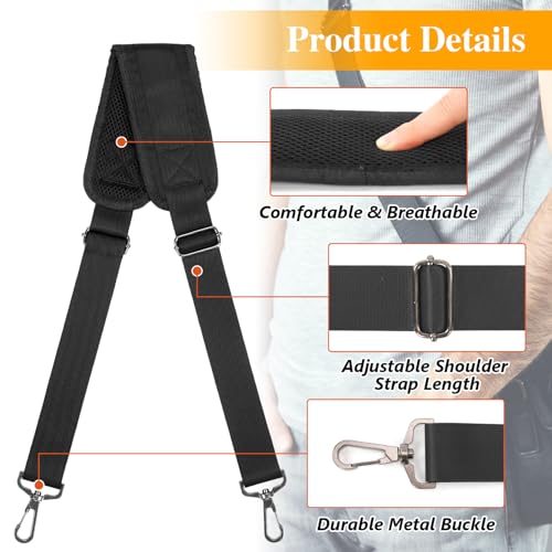 GNEGNI Replacement Shoulder Strap with Fixed Pad, Adjustable Heavy-Duty Crossbody Strap with 360° Metal Swivel Hooks for Laptop, Messenger, Duffel & Tool Bags (Black) - color: Black