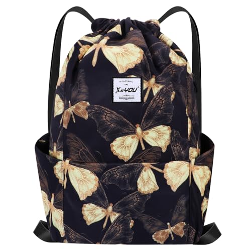XEYOU Drawstring Backpack Bag Sport Gym Sackpack Beach Cinch Bag | Lightweight Swimming Bag, Water-Resistant Fabric, Travel Daypack for Women and Men - color: Butterfly