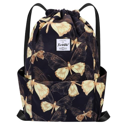 XEYOU Drawstring Backpack Bag Sport Gym Sackpack Beach Cinch Bag | Lightweight Swimming Bag, Water-Resistant Fabric, Travel Daypack for Women and Men - color: Butterfly