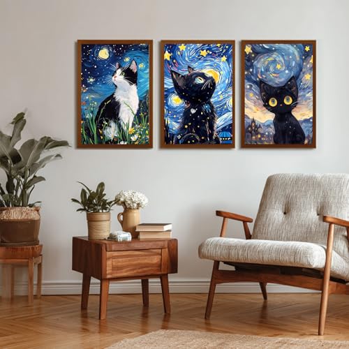 Reivworl 3 Pack Framed Paint by Numbers for Adults with Wooden Easel, Cat Paint by Numbers Kit for Adults Beginner, Acrylic Painting by Number for Home Decor 8X12 Inch - color: 07-Cat, size: 8X12 Inch