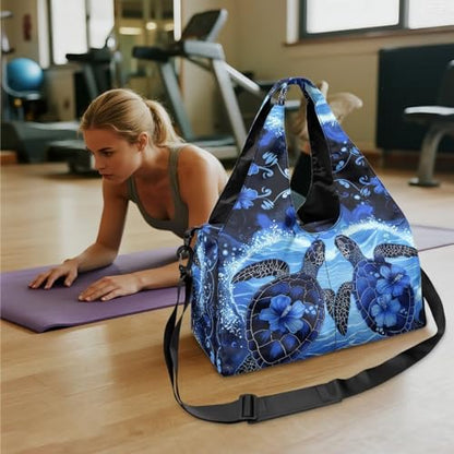 Yoga Mat Bag for Men Women Canvas Yoga Mat Carrier Take In Out Mat Easily for Beach Swim Bags Pool Sports Gym - color: Double Sea Turtle